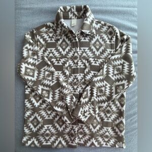 Better Unsaid Aztec Pattern Button-Up fleece Shirt in Taupe & White